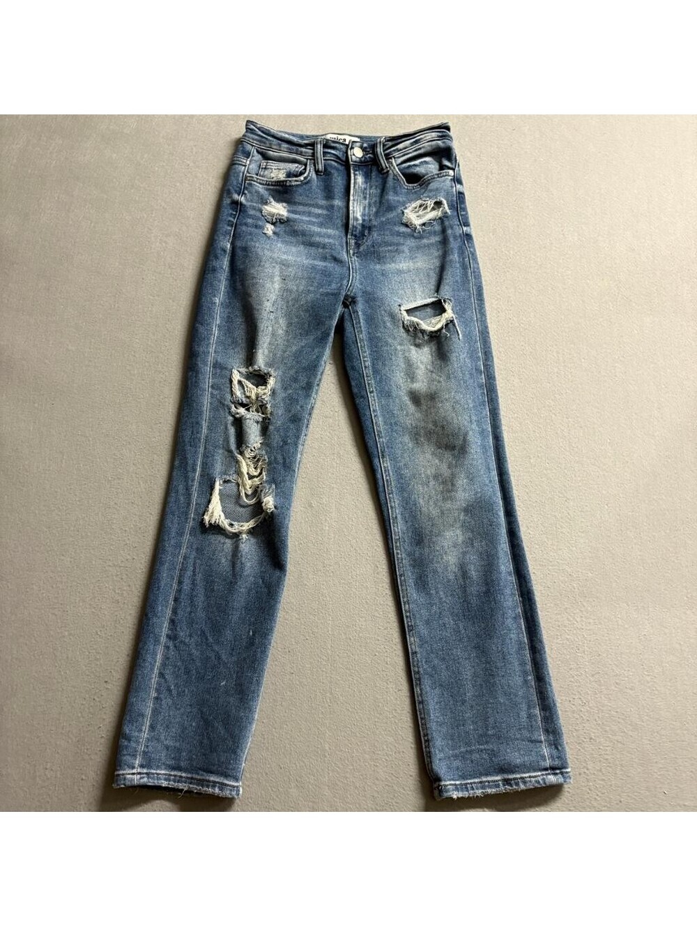 Mica Denim Distressed Straight Leg Jeans Womens Size 25 Blue High Rise Ripped